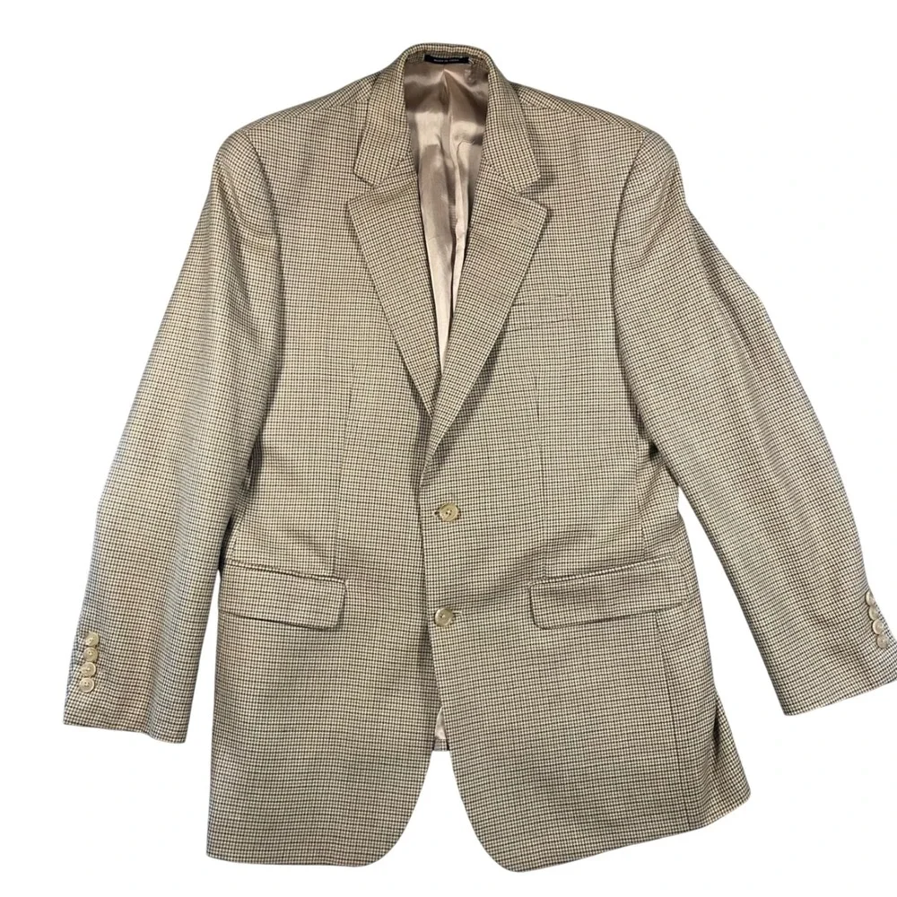 Ralph Ralph‎ Lauren Mens 40L Silk Wool Houndstooth Sport Coat Blazer Tan Brown